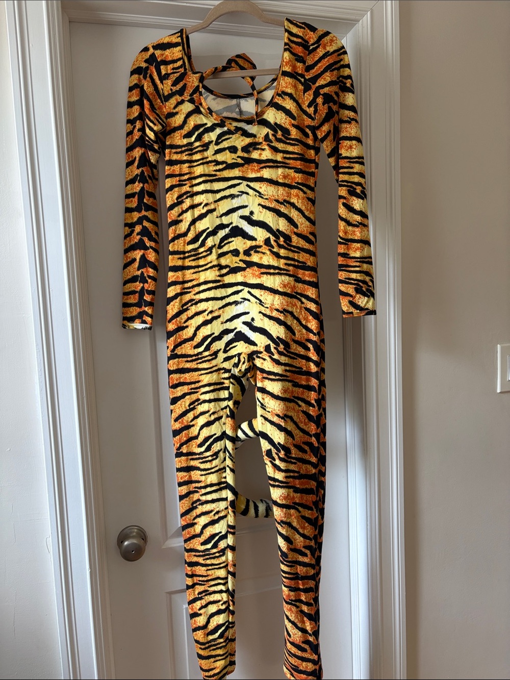 Leg Avenue Women's Tiger-Print Stretch One-Piece in Orange and Black - Picture 3 of 5